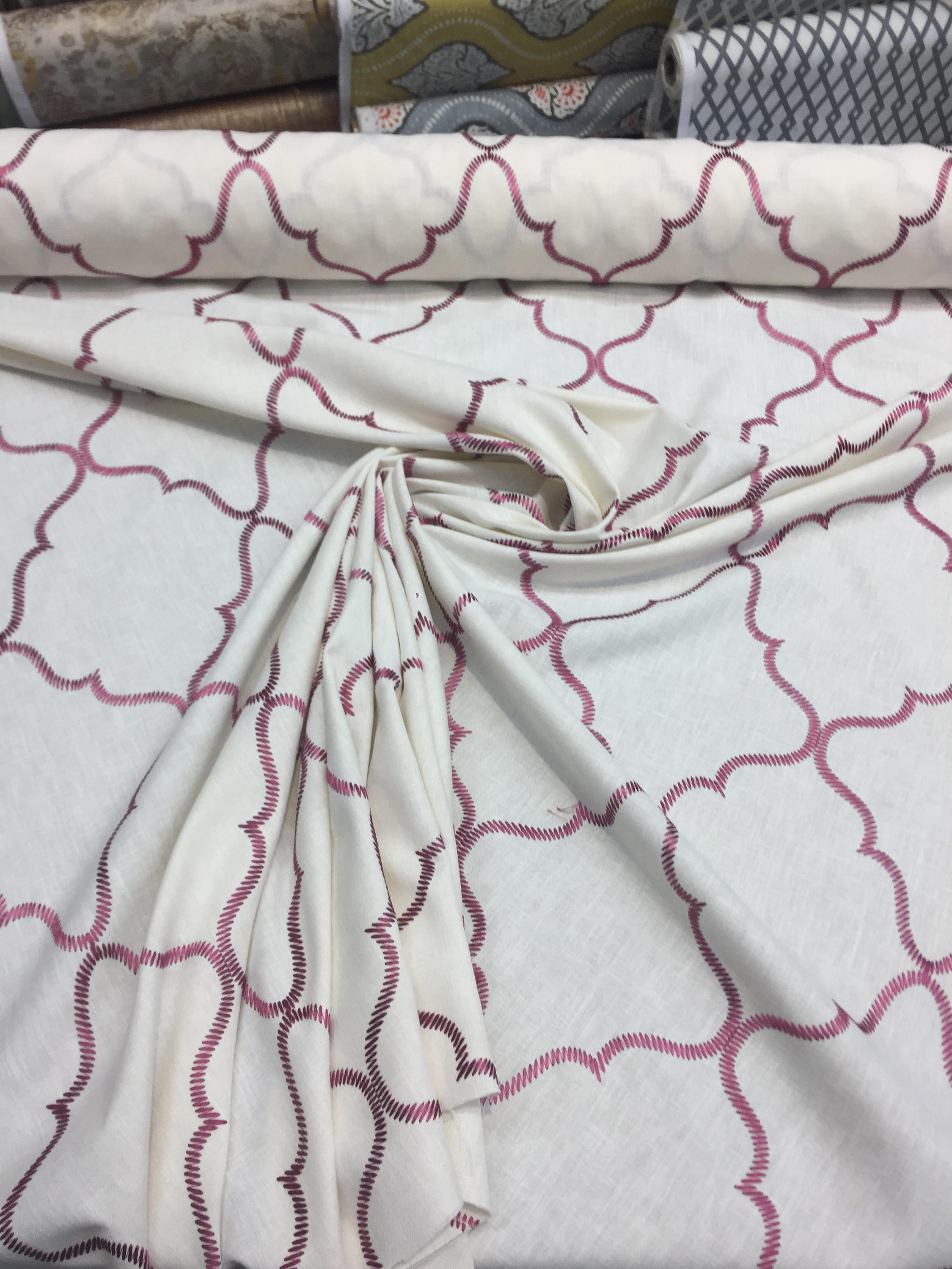 Eliza Embroidered Raspberry Off-white Mid-weight Polyester Cotton ...