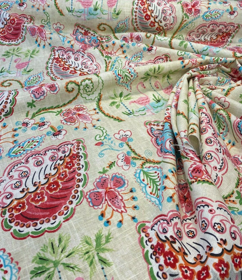 Waverly Flamingo Frolic Watermelon Linen Fabric By The Yard
