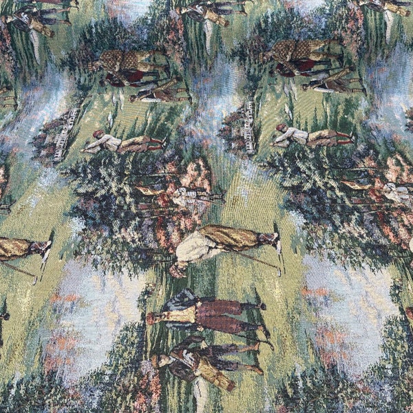 Weekends Golf Multi Vintage Novelty Tapestry Upholstery Fabric By The Yard
