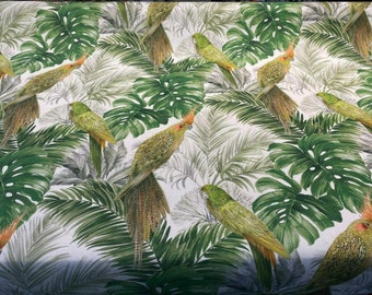 Aracua Birds Floral Green Branches Drapery Tapicería Tela cortada a medida