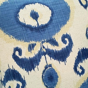 Egeo Azure Blue Ikat Linen Teflon Drapery Upholstery Fabric By The Yard