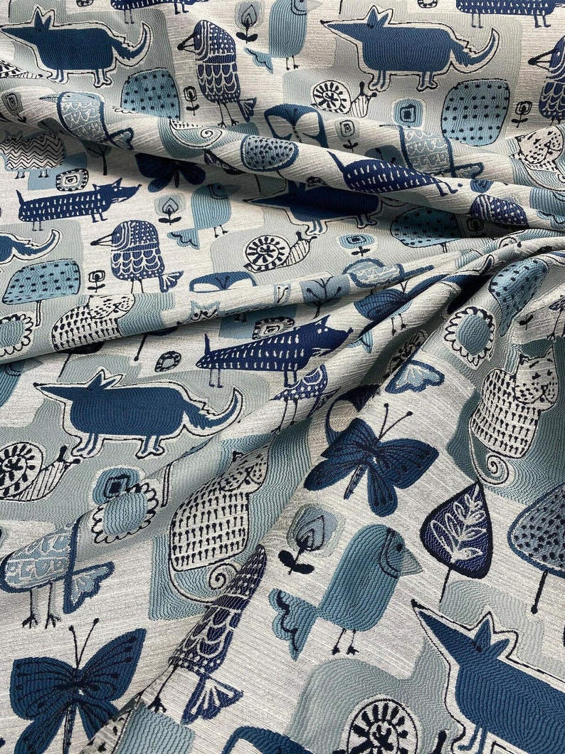 Swavelle Party Animal Cats Dogs Jacquard Atlantic Blue Fabric By The Yard