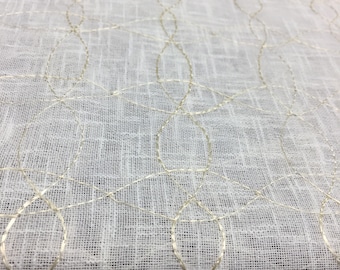 PK Ichthys Circle Beige and gold 118' linen sheer fabric by the yard