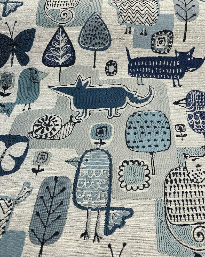 Swavelle Party Animal Cats Dogs Jacquard Atlantic Blue Fabric By The Yard