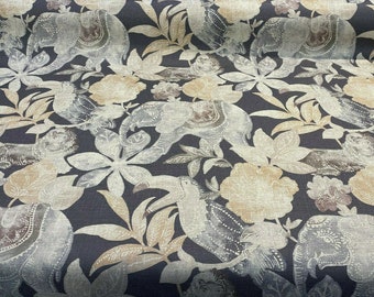 Babar Charcoal Elephant Printed Regal Upholstery Fabric By The Yard
