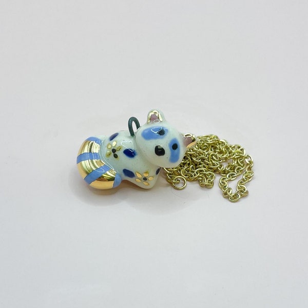 Little Raccoon Necklace | Cute Ceramic Painted Raccoon Charm | Woodland Nature Critter Jewelry