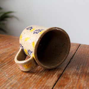 Floral ceramic mug, handmade mug, speckled clay mug, small boho mug, flowery mug, mug with flowers, clay mug, hand built ceramic mug, image 4