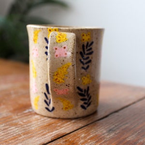 Floral ceramic mug, handmade mug, speckled clay mug, small boho mug, flowery mug, mug with flowers, clay mug, hand built ceramic mug, image 3