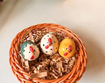Set of 3 Ceramic Micro Chickens