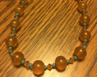 Butterscotch Lucite Beads and Crystals Necklace