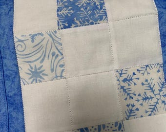 Blue Winter Patchwork Quilt Handmade Table Runner