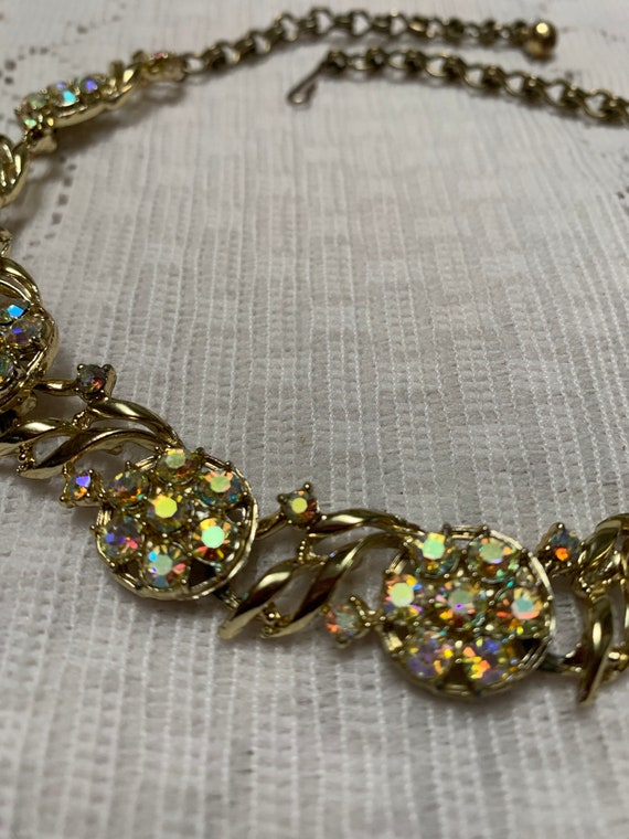 Flashy AB Crystal Gold Necklace ca 1960s
