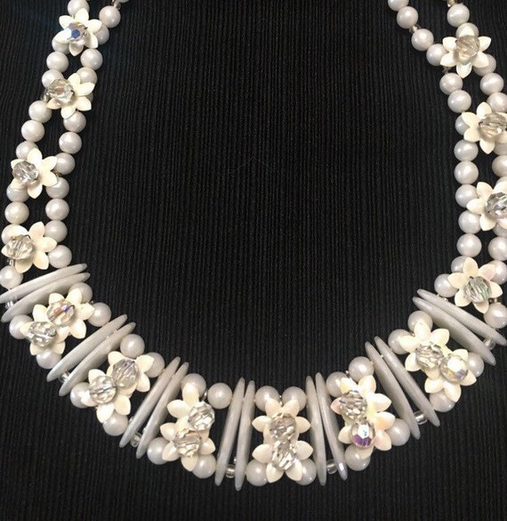 Vintage Pearl, Mother of Pearl and Crystals Neckl… - image 1