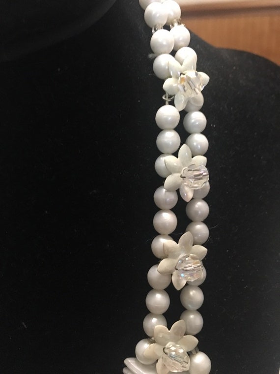 Vintage Pearl, Mother of Pearl and Crystals Neckl… - image 5