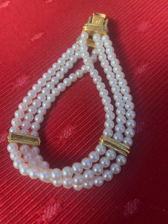 Napier Triple Strand Faux Pearls Bracelet