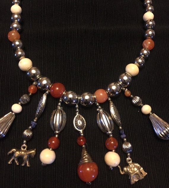 Political Gemstones Necklace; Boho Style, Semi Pr… - image 1