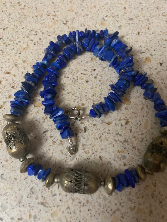 Lapis Lazuli and Brass Beads Necklace - image 2
