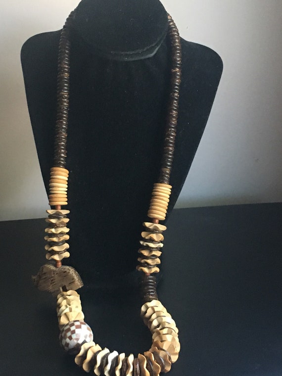 Wooden Elephant Necklace: Carved Beads, Mother of… - image 7