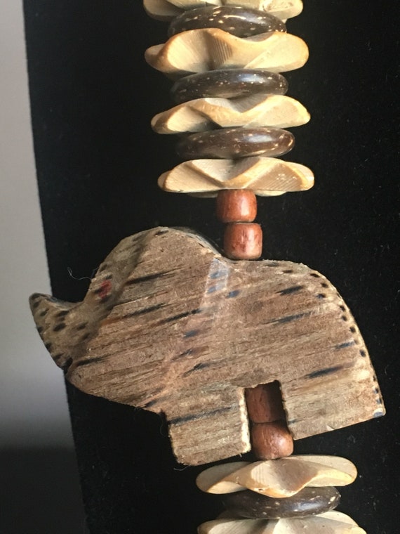 Wooden Elephant Necklace: Carved Beads, Mother of… - image 4