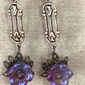 Coral Purple Gradient Flower Earrings-Handmade
