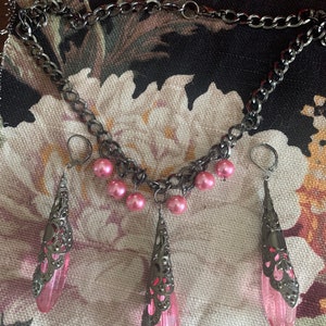 Pink Pendant Necklace and Earrings
