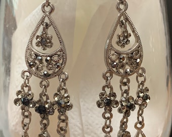 Gorgeous Grey and Black Crystal Chandelier Earrings