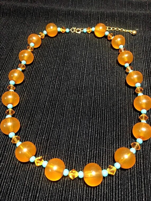 Butterscotch Lucite Beads and Crystals Necklace