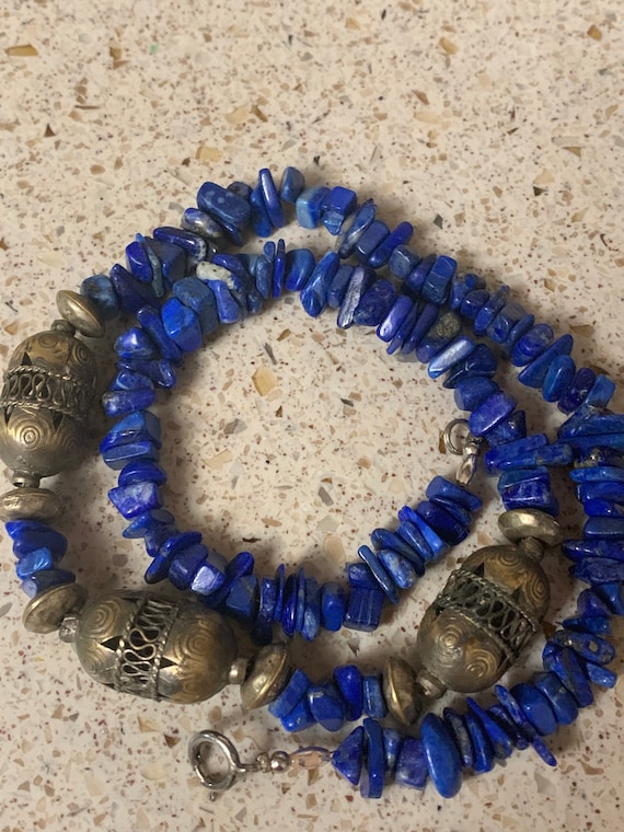 Lapis Lazuli and Brass Beads Necklace - image 1