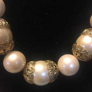 Carol Dauplaise Pearl and Gold Filigree Necklace