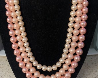 Triple strand Shades of Pink Necklace