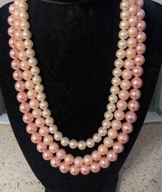 Triple strand Shades of Pink Necklace
