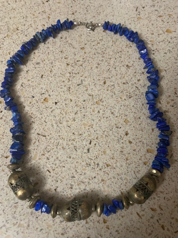 Lapis Lazuli and Brass Beads Necklace - image 3