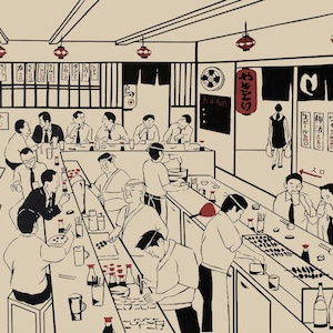 Salary Men, businessman, Art print, Tape Art, Japanese, beer, Yakitori, Izakaya,