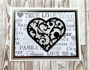 Wedding Card-Card for Bride and Groom-Handmade Wedding Card-Contemporary Wedding Card-Wedding Congrats-Card for Newlyweds-Heart Wedding Card