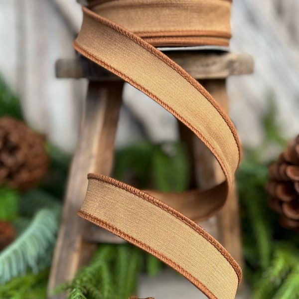 1” Pecan Brown Taffeta Ribbon, Farrisilk ribbon, Taffeta ribbon, Christmas Ribbon, Wired Ribbon, wood ribbon, Woodsy Christmas Theme