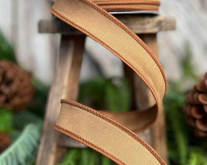 1” Pecan Brown Taffeta Ribbon, Farrisilk ribbon, Taffeta ribbon, Christmas Ribbon, Wired Ribbon, wood ribbon, Woodsy Christmas Theme