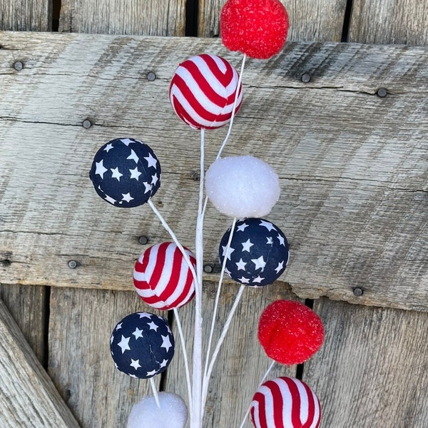 26" Star Stripe Ball SPray, patriotic floral pick, patriotic spray, 4th of july floral, patriotic wreath supply, american 74203RWB
