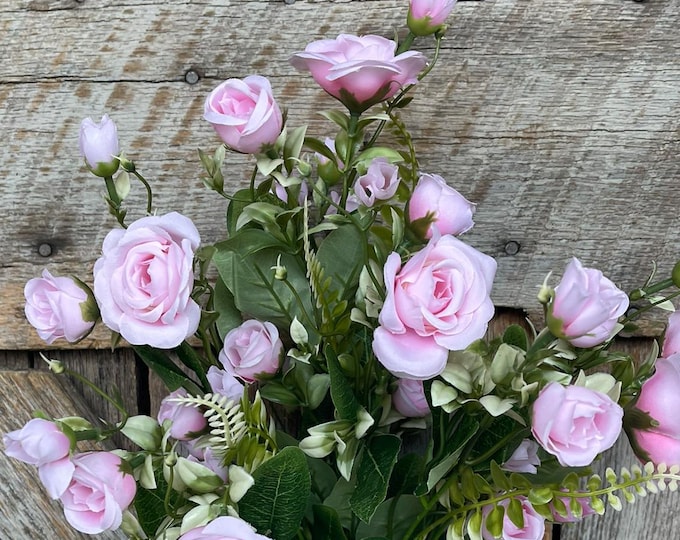 22" Pink Rose Bush, Artificial Rose Bush, Pink Roses, Pink Rose Buds, Wreath Supply, Floral Supply, Pink Roses, Rose Bush