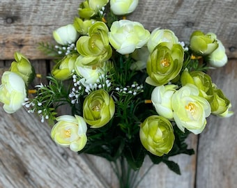 20" Green Ranunculus Floral Bush, Artificial Ranunculus Bush, Floral Bush, Green Floral bush, Fake Floral Bush, Floral Supply, 12966