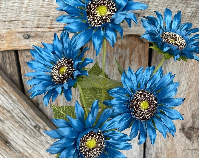 28" Blue Sunflower Stems, Artificial Sunflower Floral Stems, Artificial Sunflowers, Blue Florals, 12405