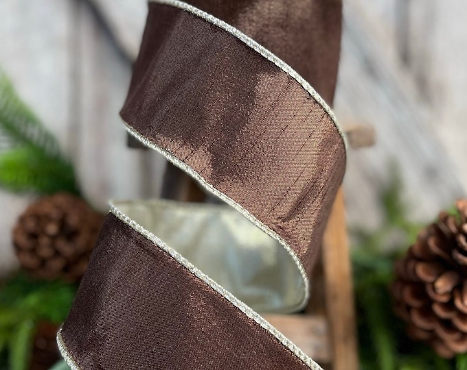 2.5” Bronze Platinum Luster Ribbon, Farrisilk ribbon, Fall ribbon, Christmas ribbon, wired ribbon, designer ribbon, wreath supply, crafts