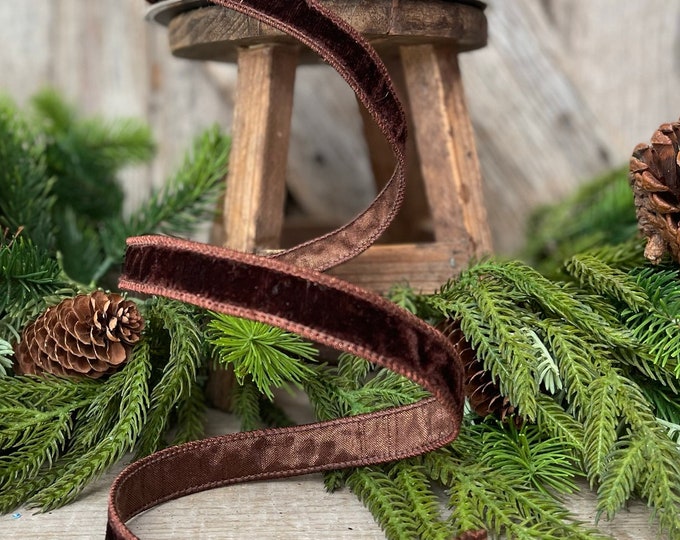 3/4" Chocolate Velvet Ribbon, Farrisilk Ribbon, Brown Velvet Ribbon