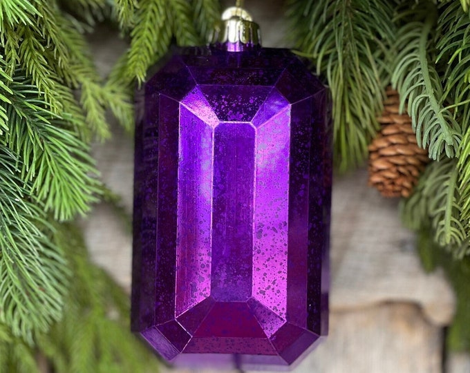 7" Purple Emerald Cut Jewel Ornament, Antique Purple Jewel Ornament, Jewel Ornament, Halloween Jewel Ornament,Precious Jems, XJ551523