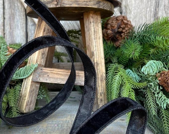 3/4" Black Velvet Luster Wired Ribbon, Farrisilk Ribbon, Velvet Ribbon, Black Velvet Ribbon, Christmas Ribbon, Wired Ribbon, Holiday Decor