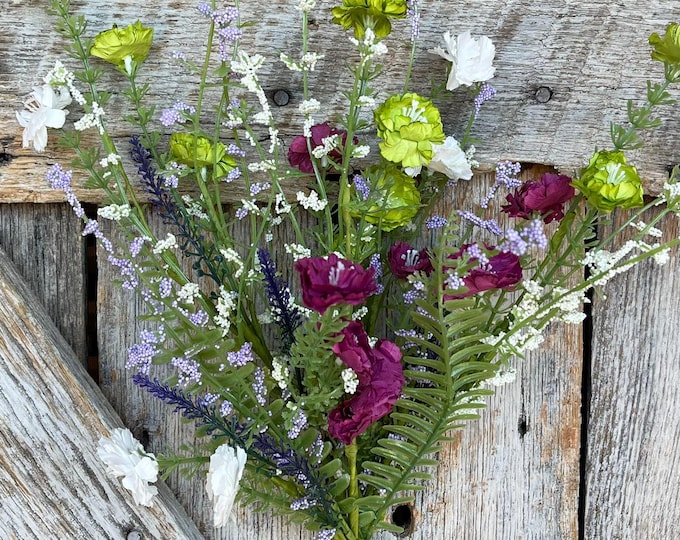 20" Purple Lime Green Mixed Wild Flower Bush, Floral Filler Spray, Spring Florals, Artificial Floral Spray, Wreath Supply, 63908