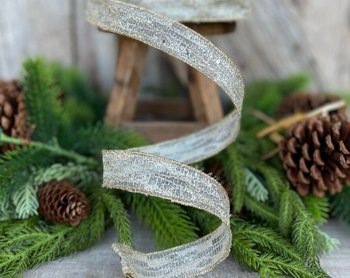 1" Platinum Reflections RIbbon, Farrisilk Ribbon, Christmas Ribbon, GOld Ribbon, Designer Ribbon, Wired RIbbon, Gold Christmas Ribbon