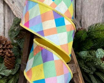 2.5" Yellow Pastel Plaid Wired Ribbon: Spring Easter Decor