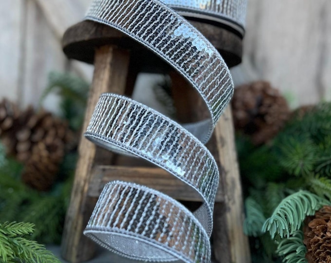 1" Silver Sequin Ribbon, Farrisilk Ribbon, Disco Ribbon, Christmas RIbbon, Sequin Ribbon, Designer Ribbon, Narrow RIbbon, RK760-29