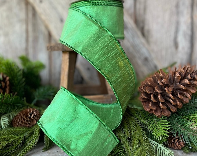2.5" Green Luster Ribbon, Farrisilk, wired Ribbon,Wreath RIbbon, Kelly Green Ribbon, Ribbon, Green  Luster Ribbon, wreath supply