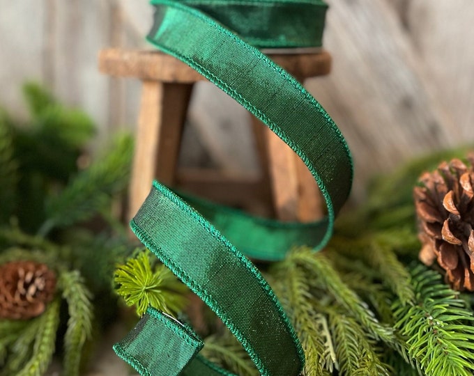 1" Emerald Green Luster Ribbon, Farrisilk, wired Ribbon, Christmas RIbbon, Tree Ribbon, Ribbon, Emerald Green Ribbon, wreath supply